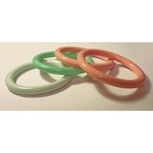 Vintage set of 4 Pastel Round Lucite Bangle Bracelets orange green acrylic resin